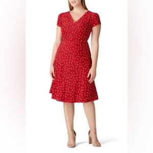 NWT Draper James Red Floral V-Neck Dress 14 E12